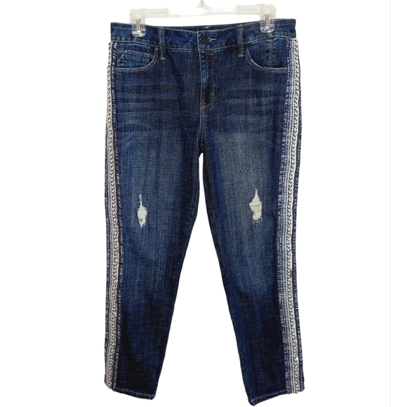 Laurie Felt Classic Girlfriend Jeans Size 6 Stretch Denim Embellished Stripe EUC - Picture 2 of 16